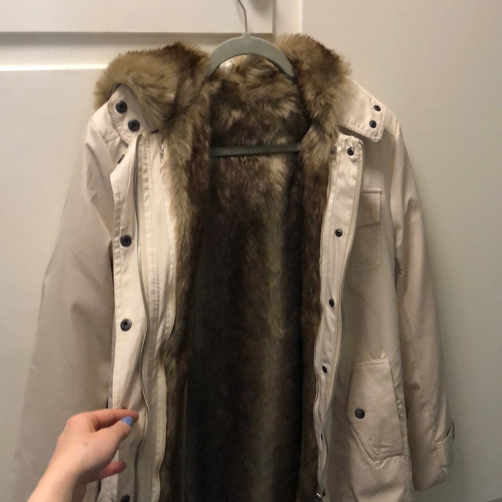 Cream Faux Fur Raincoat